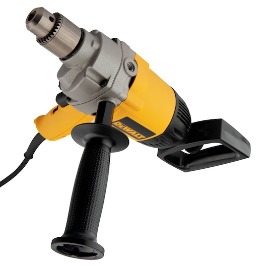 DEWALT D21520 yellow corded drill with side handle, shown against a white background.