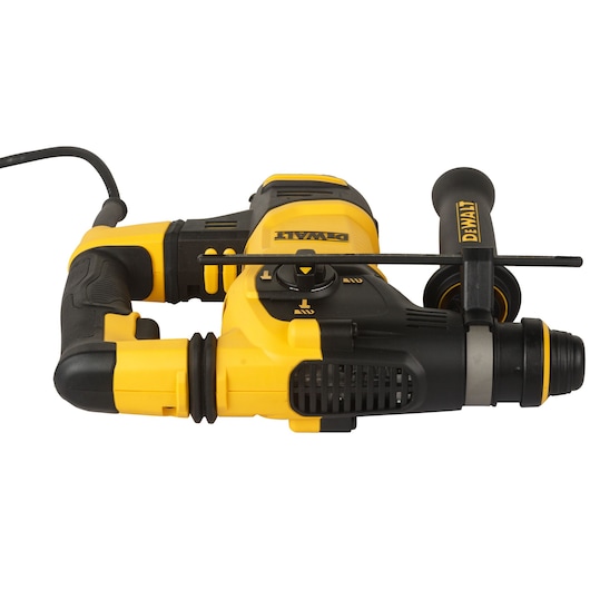 Yellow and black DEWALT rotary hammer drill with side handle and cord, model D25333K.