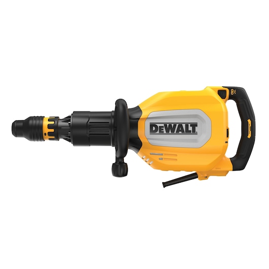 DEWALT electric demolition hammer with yellow and black casing and side handle.