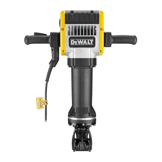 Front view of a DEWALT electric jackhammer with handles and cord, model D25981.