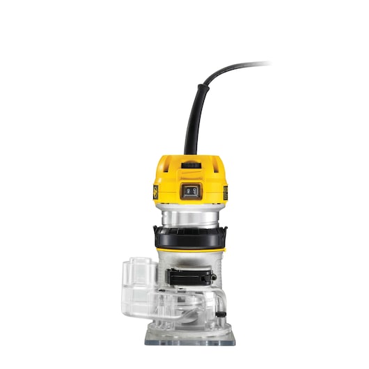 DEWALT D26200 compact electric router with yellow and silver body, power cord attached.