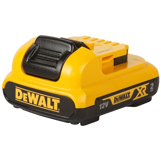 DEWALT DCB127 12V XR 2Ah yellow rechargeable lithium-ion power tool battery.