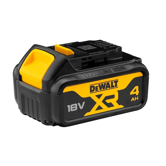 DEWALT battery for photography, SKUs DCZ207M2T-XE, DCB182, DCB182-XJ, DCZ801P3, 18V XR, 4AH, black and yellow.