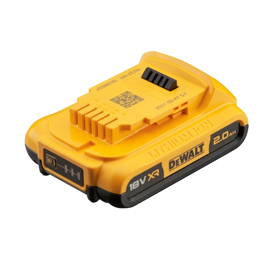 DEWALT DCB183 18V XR 2.0Ah lithium-ion battery for power tools, yellow and black compact design.