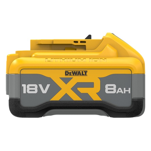 DEWALT 18V XR 8Ah lithium ion battery pack, yellow and grey, front view.