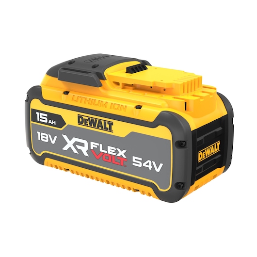 DEWALT XR FlexVolt DCB549 18V/54V lithium-ion battery pack for power tools, showing 15Ah capacity.