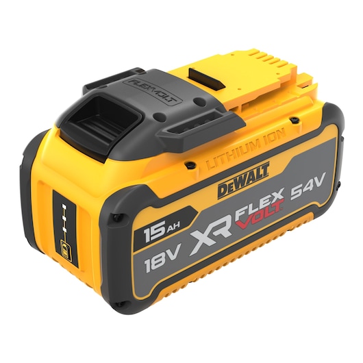DEWALT XR FLEXVOLT DCB549 18V/54V lithium-ion battery, 15Ah, yellow and black, cordless power tool accessory.