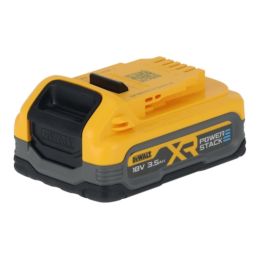 DEWALT XR Powerstack 18V 3.5Ah battery, yellow and black, for power tools.