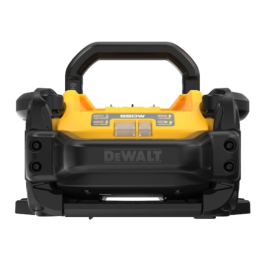 DEWALT DCBPSC0550 yellow and black photography power station with handle, shown from the front.