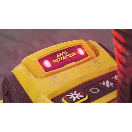 Close-up of a yellow device with a red-lit 'Anti-Rotation' indicator and control buttons.
