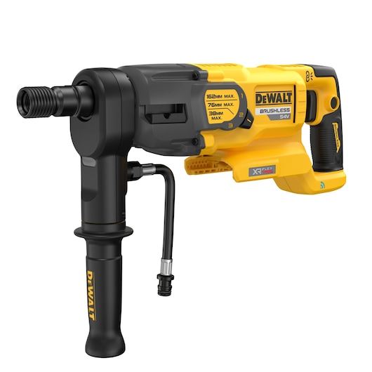 DEWALT DCD150NK brushless drill with handle and connector, shown in yellow and black.