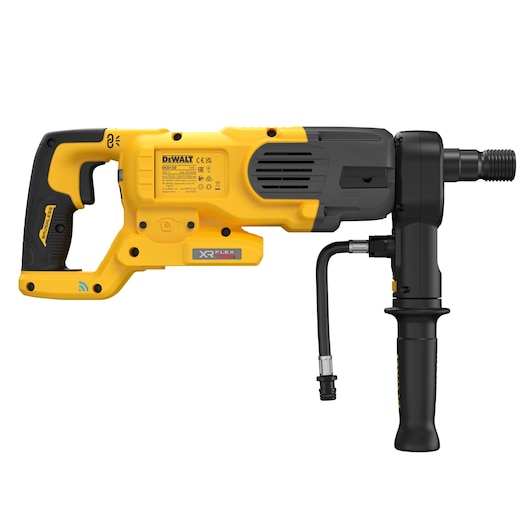 DEWALT DCD150NK yellow and black cordless drill machine with side handle attachment.