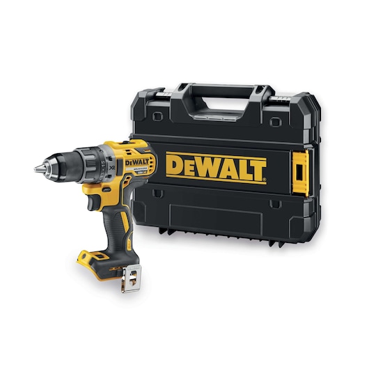 DEWALT cordless drill with black and yellow carrying case shown on a white background.