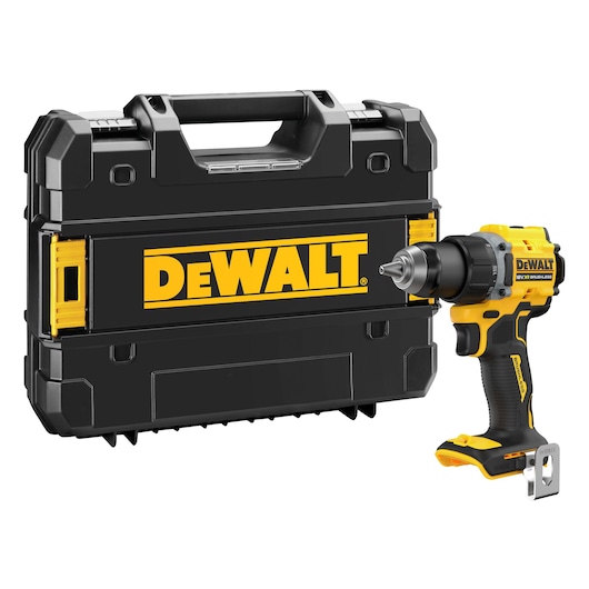 DEWALT drill DCD794NT, DCD794NT-XJ with black case, yellow branding. Photography category.