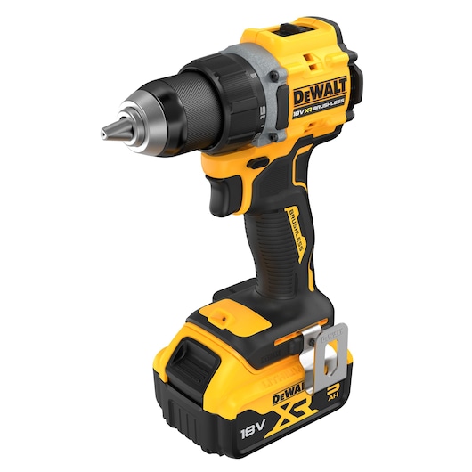 DEWALT cordless drill, photography product, SKUs DCD794P2T and DCD794P2T-QW, 18V XR, yellow and black.