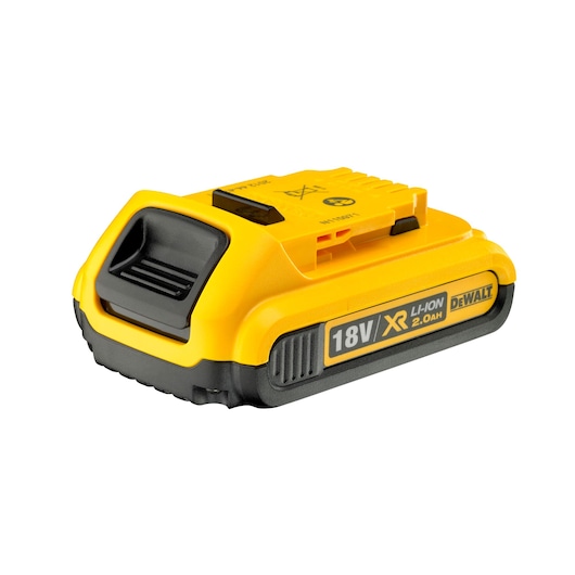 DEWALT 18V XR Li-Ion 2.0Ah battery pack shown on a white background.