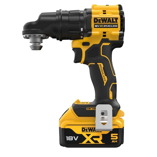 DEWALT 18V drill, brushless, with SKUs DCD803P2T-QW, DCD803P2T. Photography product in yellow and black.