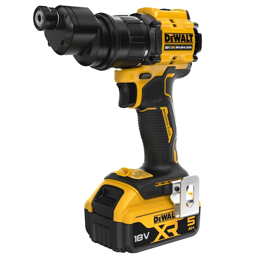 DEWALT 18V tool with special attachment. SKUs: DCD803P2T-QW, DCD803P2T. Photography category.