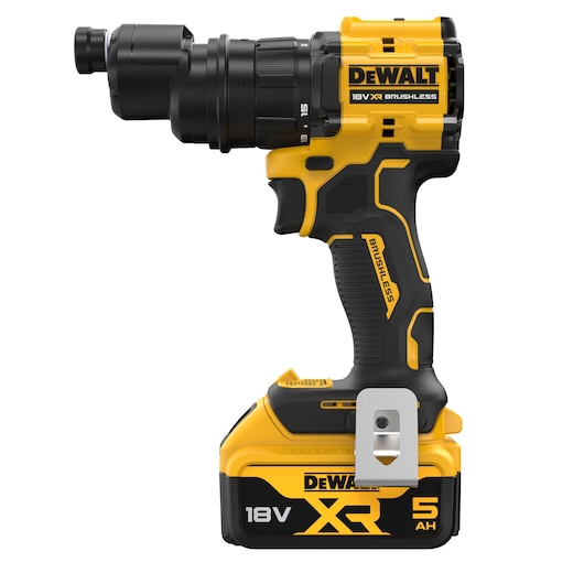 DEWALT cordless drill DCD803P2T-QW, DCD803P2T. 18V XR brushless, photography category, yellow and black design.