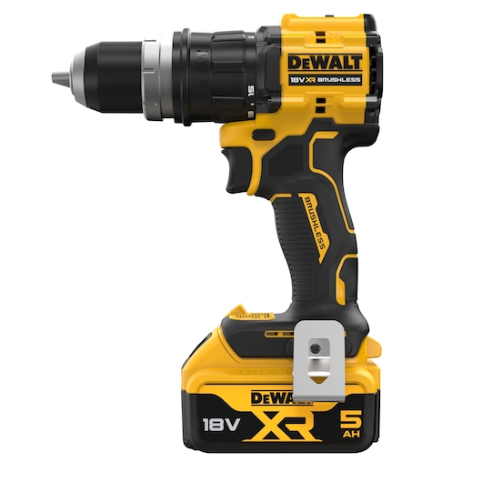 DEWALT cordless drill, DCD803P2T-QW, DCD803P2T, 18V XR, 5AH. Yellow/black tool for photography category.