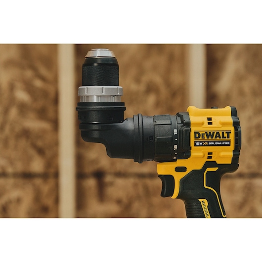 DEWALT drill for photography, model DCD803P2T-QW and DCD803P2T, yellow body, close-up side view.