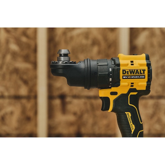 DEWALT drill DCD803P2T-QW and DCD803P2T shown, yellow body, black handle. Photography category.