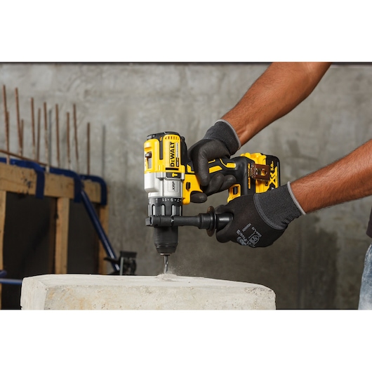 DEWALT DCD996P2, DCD996P2-QW drill in use on concrete. Photography product for ASIA, EMEAANZ region.