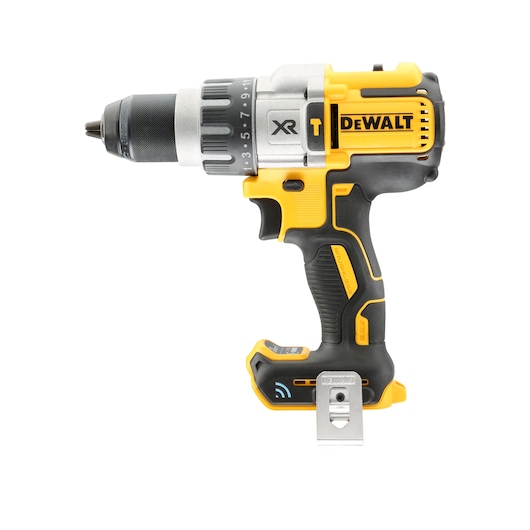 Yellow and black DEWALT cordless drill with ergonomic grip and adjustable settings, shown on a white background.
