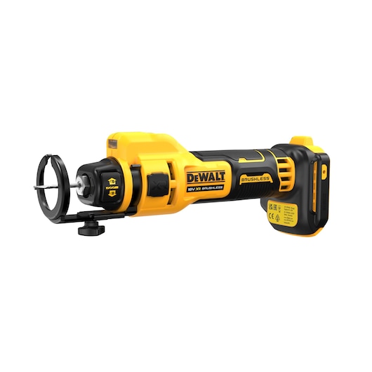 DEWALT cordless rotary tool DCE555N with brushless motor and safety guard, shown on a white background.