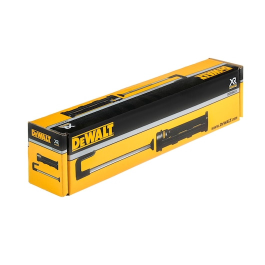 DEWALT DCE5601 product packaging box, yellow and black, featuring tool image and branding.