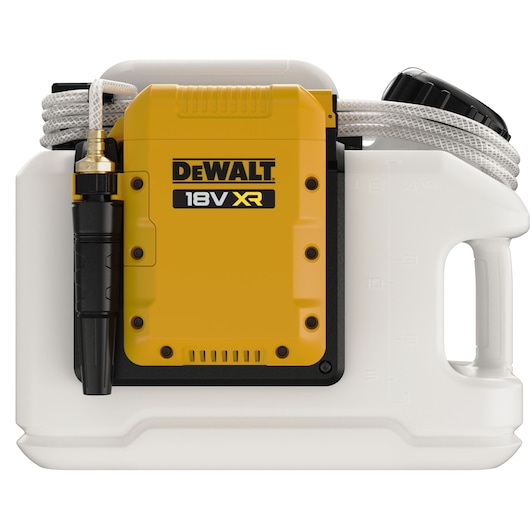 DEWALT Photography product DCE6820N, DCE6820N-XJ, 18V XR sprayer with hose and handle, white and yellow.