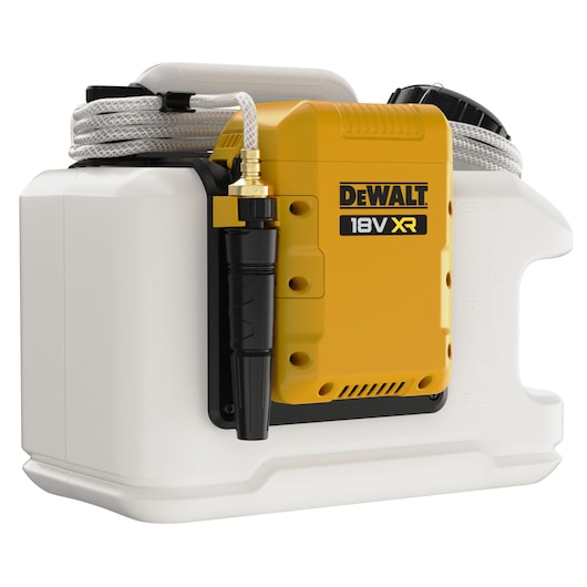 DEWALT Photography tool DCE6820N, DCE6820N-XJ, yellow and white, hose attached, compact design.