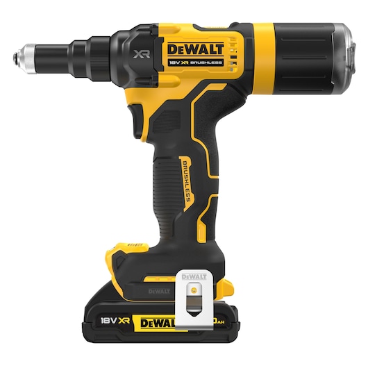 DEWALT 18V XR brushless cordless power tool with ergonomic handle and compact design, shown in side view.