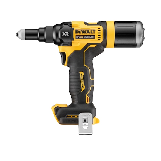 DEWALT DCF403NT 18V XR brushless impact driver, yellow and black, side view on white background.