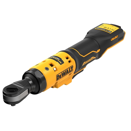 DEWALT cordless ratchet tool DCF503N with brushless motor, shown in yellow and black.