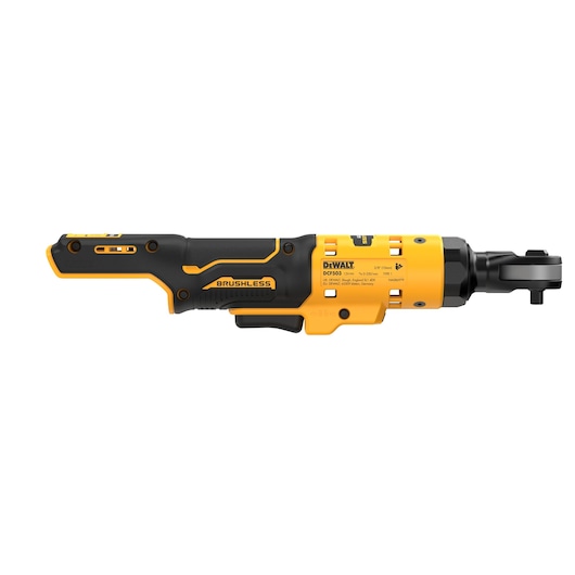 DEWALT DCF503N cordless brushless ratchet tool in black and yellow, shown on a white background.