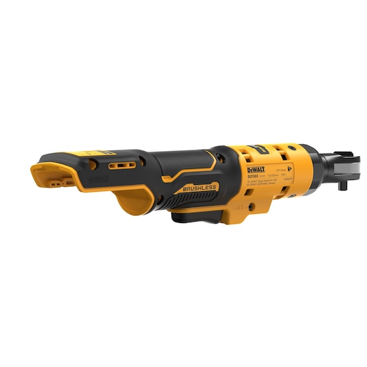 DEWALT DCF503N cordless brushless ratchet tool in yellow and black, shown against a white background.