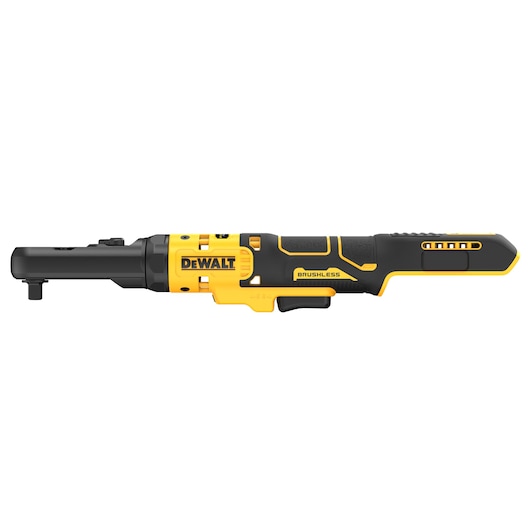 DEWALT DCF510N cordless ratchet tool in yellow and black, shown in side profile on a white background.