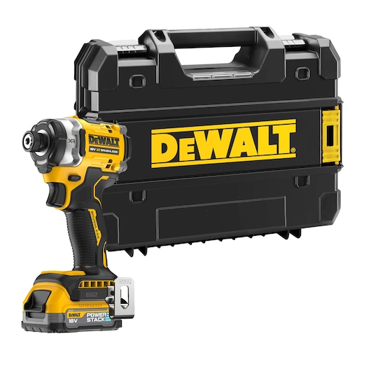 DEWALT cordless impact driver and black carrying case with yellow DEWALT logo displayed.