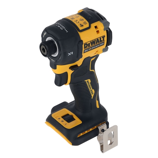 DEWALT cordless impact driver, yellow and black, brushless, 18V XR, tool only, no battery attached.