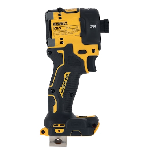 DEWALT DCF870NT cordless impact wrench, 18V, with brushless motor and ergonomic grip, shown on white background.