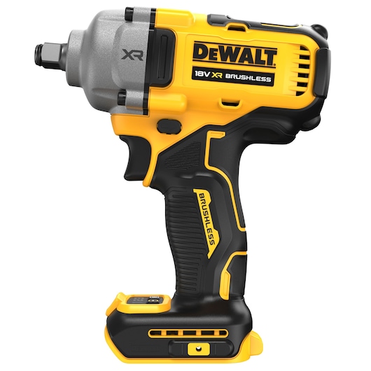 DEWALT 18V XR brushless cordless impact wrench in yellow and black shown on a white background.