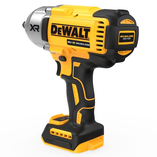 DEWALT 18V XR brushless tool for photography, SKUs DCF900NT-XJ, DCF900NT, yellow and black body.