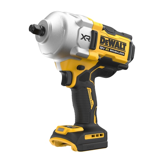 DEWALT impact wrench, 18V XR, brushless, SKUs DCF961N, DCF961N-XJ. Yellow/black design, photography category.