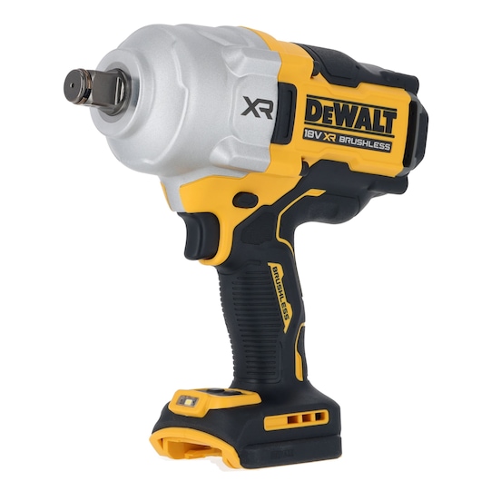 DEWALT 18V XR cordless brushless impact wrench, yellow and black, shown without battery.