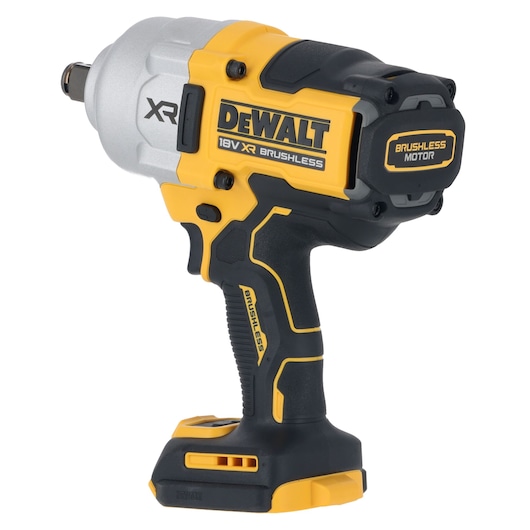 DEWALT 18V XR brushless impact wrench with black and yellow casing, no battery attached.
