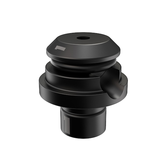 A black DEWALT camera lens adapter with a compact cylindrical design, photographed against a white background.