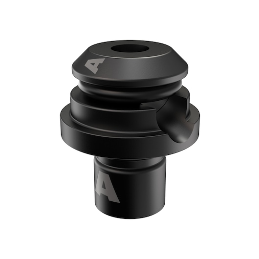 Black DEWALT DCFA4142 camera mount adapter with textured finish on a white background.