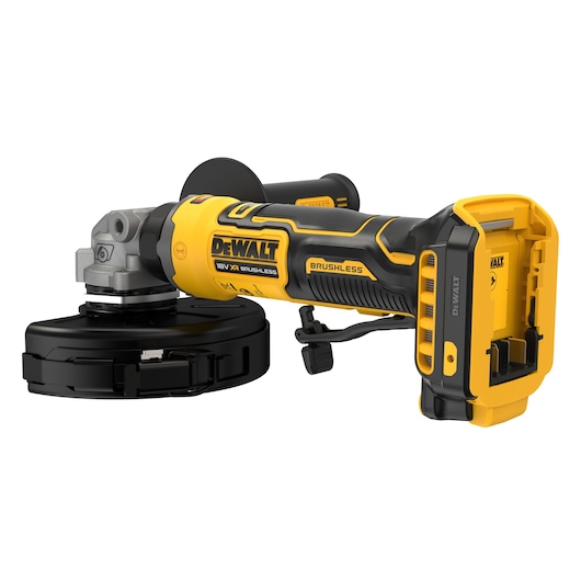 DEWALT brushless tool, DCG404NT and DCG404S2T-QW SKUs, shown in photography category, yellow and black design.