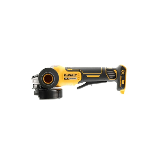 DEWALT cordless grinder DCG406NT, DCG406NT-XJ on white. Photography category, region EMEAANZ.